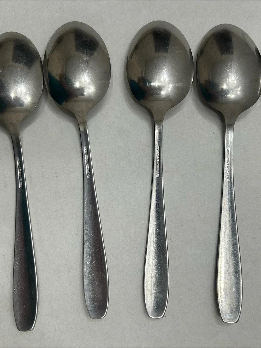 Vintage Wallace Stainless Serving Spoons Atomic/Starburst design. Lot of 6